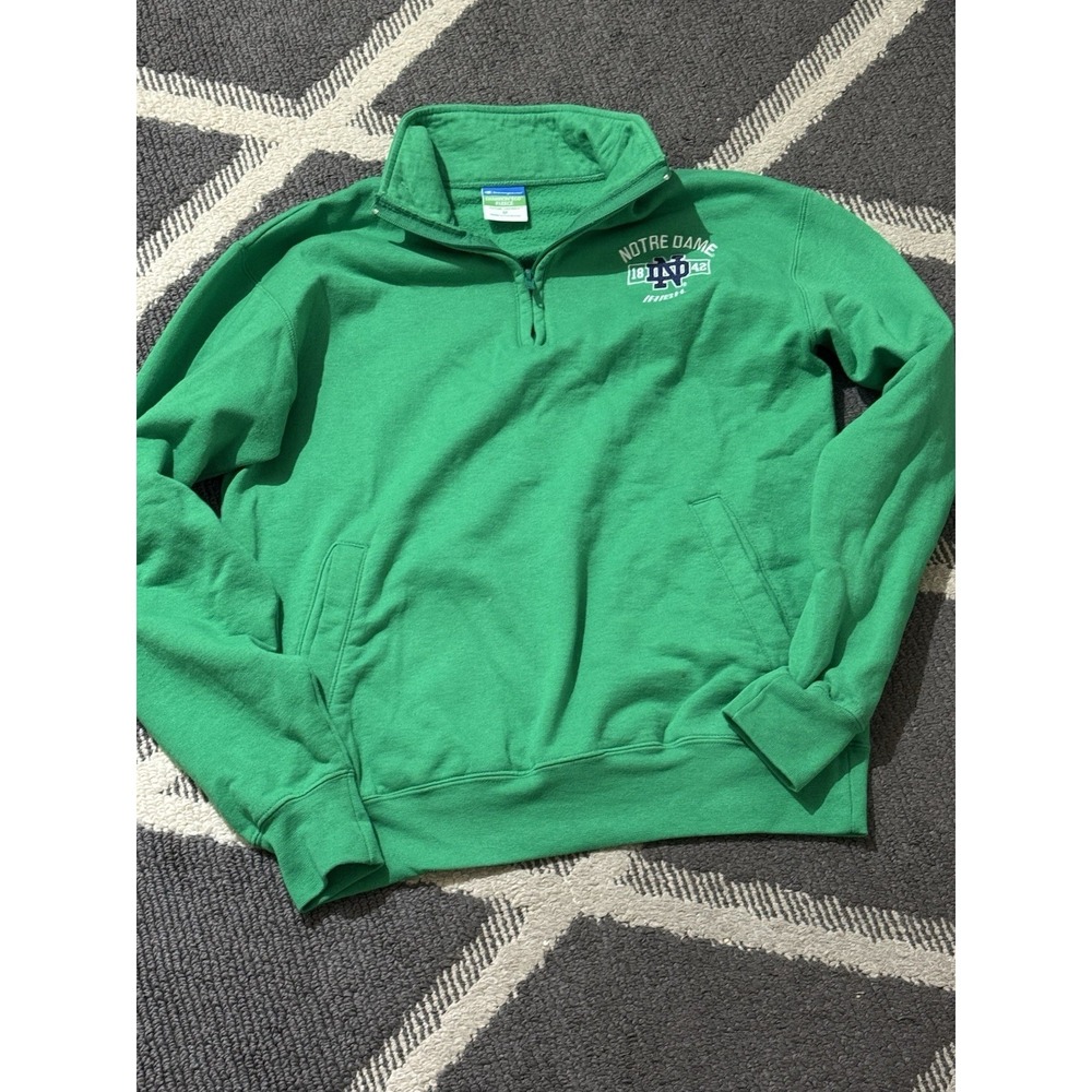 Notre Dame Pullover 1/4 Zip Green Mens Medium Champion Quarter Zip NCAA Irish